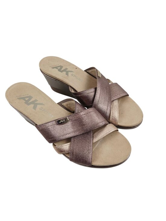 Anne Klein Shoes - Anne Klein AK Sport Womens Wedge Sandals Metallic Straps Bronze Size 9.5M Peggy